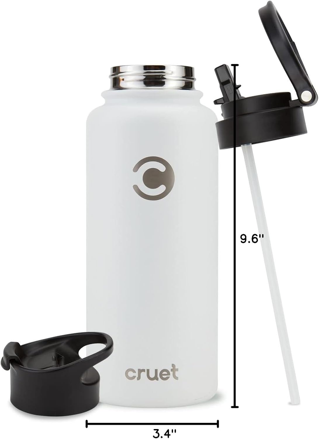 Insulated Stainless Steel Water Bottle 2 Lids & Straw - Keeps Hot & Cold Drinks Perfect - Reusable Bottle for Gym, Hiking & Outdoor