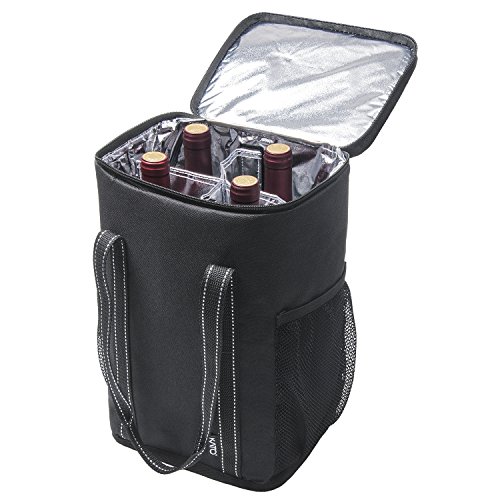 Vina 4 Bottle Wine Carrier - Travel Insulated Wine Carrying Case Cooler Tote