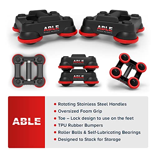 Patented ABLE Fitness System - Ab Roller Wheel, Push-Up Bars, Core Sliders, and Chest Workout Equipment (Sold As a Pair)