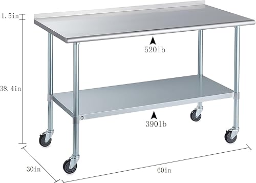 Vista 137 de Rockpoint - Mesa de acero inoxidable para preparación y trabajo con protector contra salpicaduras, 24 x 36 pulgadas; para cocina comercial, metal