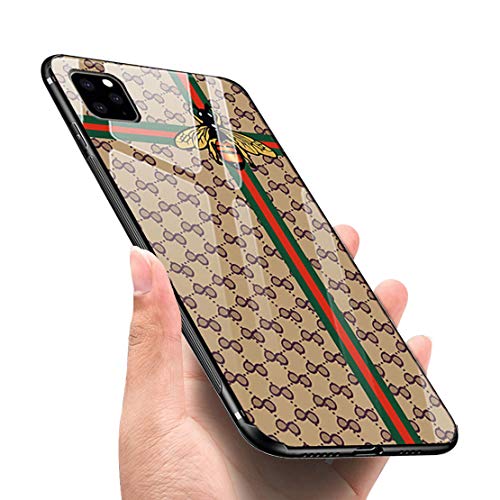 LANYOS Compatible iPhone 11 Pro Max Case, Ultra-Thin Tempered Glass Pattern Painted Back Cover + Soft TPU Bumper Frame (6.5 inch 2019) (Light-bee)