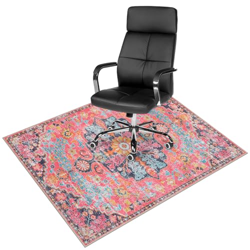 Anidaroel Office Chair Mat for Hardwood Floor, 48"x60" Office Rug for Rolling Chair, Desk Floor Mats for Office Chair, Anti-Slip Computer Gaming Chair Mat, Easy to Roll, Fuchsia/Multi