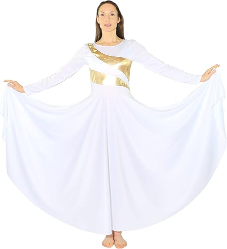 Miniatura 3 de Danzcue Vestido de baile de adoración metálico para mujer, vestido de baile de alabanza bicolor metálico de longitud completa