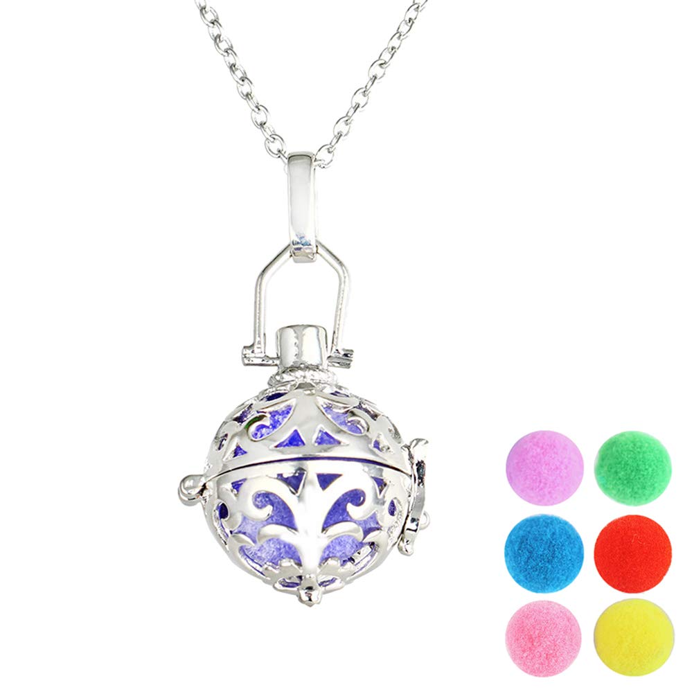 SUPVOX Essential Oil Diffuser Pendant Hollow-Out Aromatherapy Necklace Round Locket Pendant With 6 Color Pads