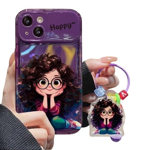 Image of Peeperly Back Cover Case for iPhone 15 Pro Soft Flexible TPU, Shockproof Protective Cartoon Geek Girl Mirror Case for Girls & Women with Charm(Purple)