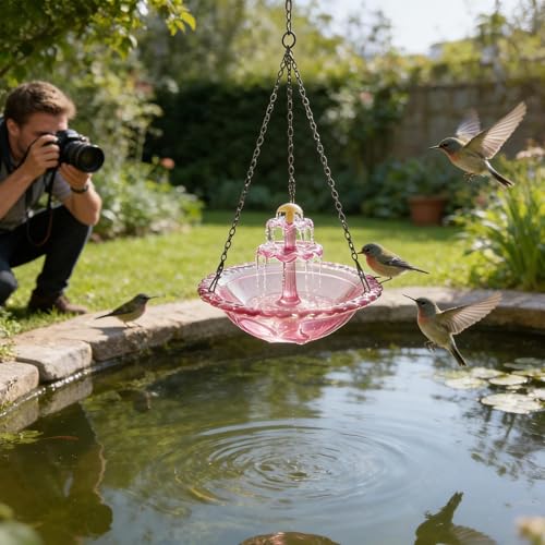 Fuente de baño para aves de diseño suspendido con panel solar integrado para jardines exclusivos 4