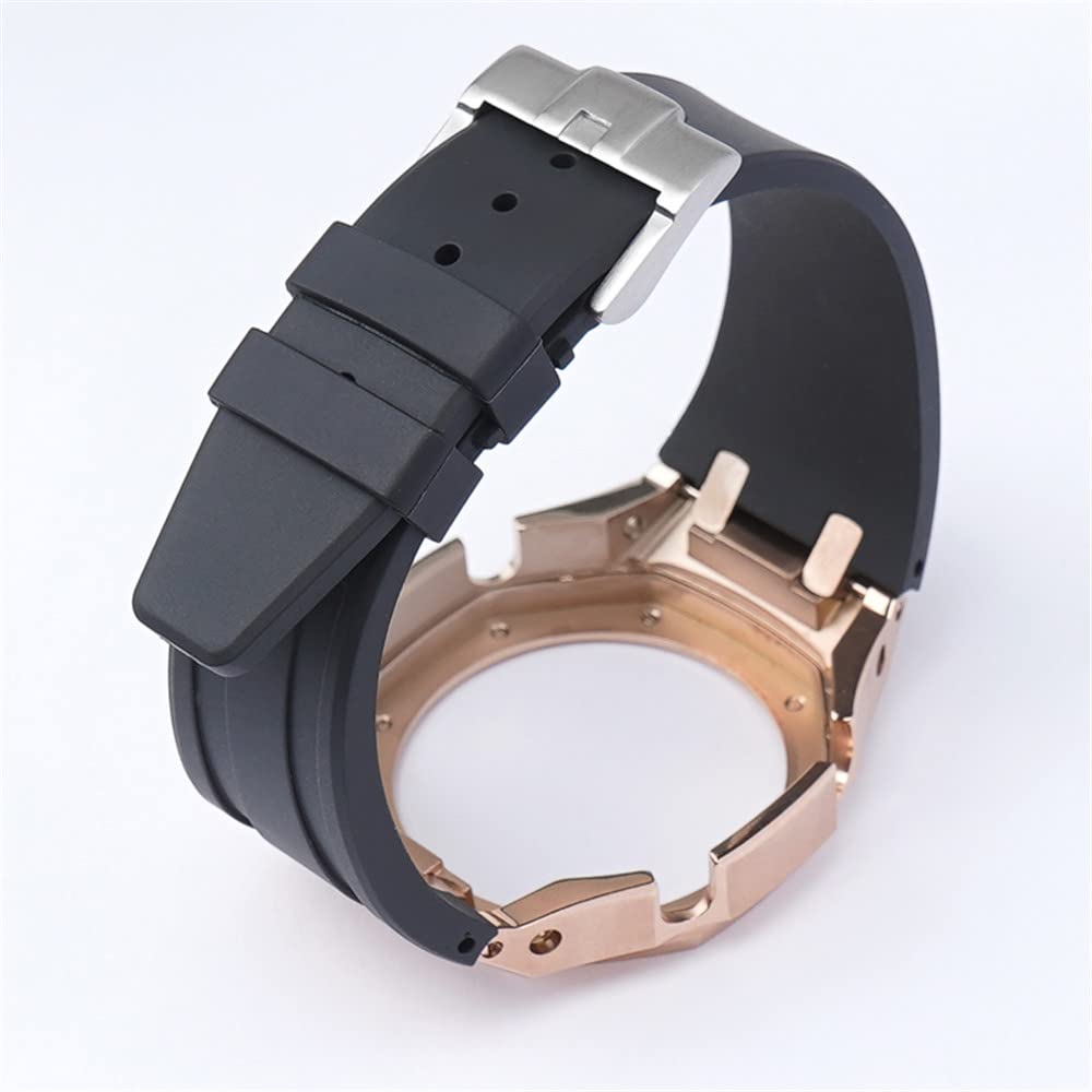 SAAWEE Correa de goma de 3ª generación con bisel de acero inoxidable para GA-2100 GA-2110 correa de reloj GA2100 adaptador de caja de metal