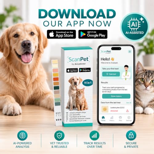 (10 Urinteststreifen) SCANPET APP Urinteststreifen für Hunde und Katz 11 Parameter Teststreifen Glukose pH Wert Keton Teststreifen für Harnwegsinfektionen bei Hunden und Katzen Einzeln verpackt