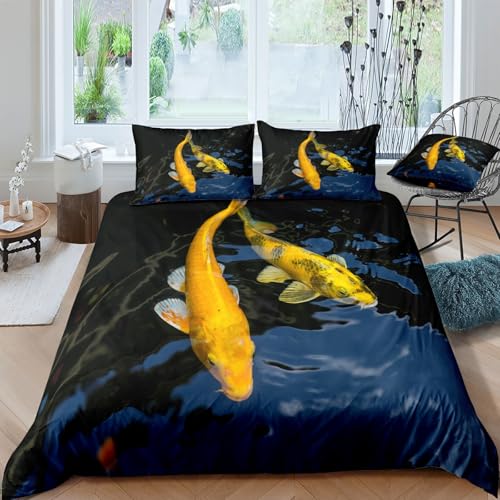 Parure housse couette 140x200 poisson en microfibre douce facile à enfiler - 4