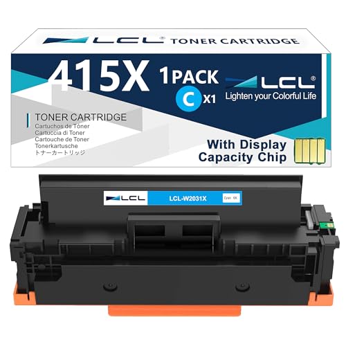 LCL 415X Toner Cartridge (with Chip) Replacement for HP 415A 415X W2031A W2031X for HP COLOR LASERJET PRO M454 M454DW M454NW M454DN M479 M479FDN M479FNW M479DW MFP M480f MFP M455dn (1PK Cyan)