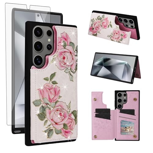 Étui portefeuille pour Samsung S25 Ultra avec protège-écran et porte-cartes