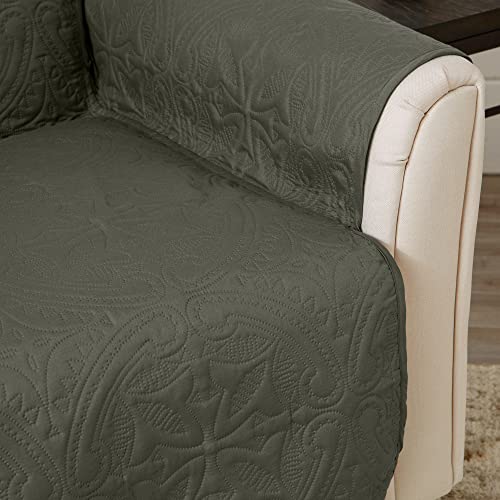Image of Great Bay Home Reversible Sofa Cover - Washable Slipcover Furniture Protector with Elastic Straps - Perfect for Kids & Pets - Quilted & Stitched Detail (Sage Green /Light Gray)