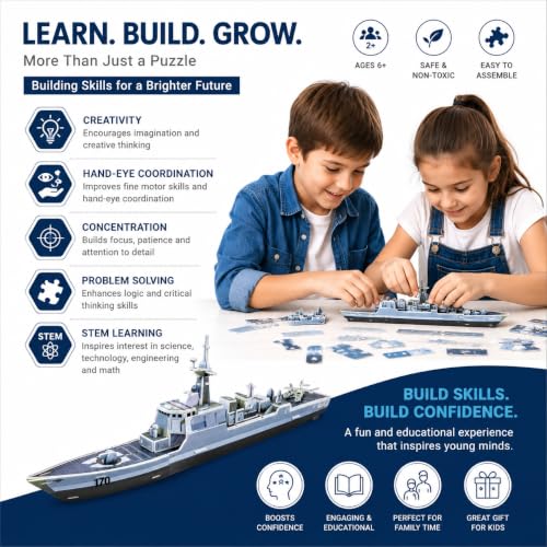 Image of Premimum 3D DIY House Puzzle Kit for Kids | Build & Assemble Model Craft Set | Creative Construction Toy for Skill Development, Educational & Imaginative Play Friendly Cardboard Puzzle Houses (Navy)