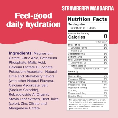 Image of Ultima Replenisher Daily Electrolyte Powder - Strawberry Margarita, 16 Stickpacks - Zero Sugar Hydration Packets with 6 Key Electrolytes and Trace Minerals - Sugar Free & Keto Friendly Drink Mix