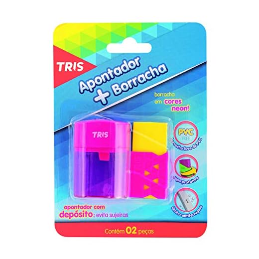 Apontador com Borracha, Tris, 7897476681085, Multicor, pacote de 2
