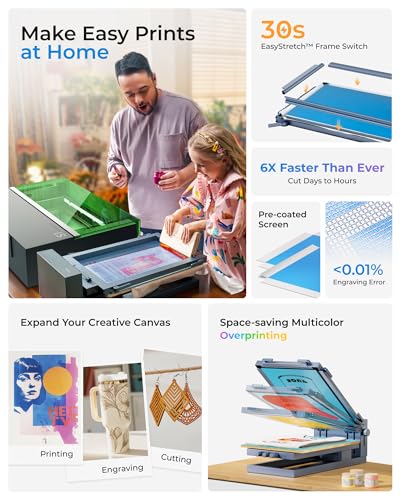 xTool Screen Printer S1, D1 Pro Series(Multi-Color Kit), Try Screen Printing with Laser and Bring Color to Laser Projects, with Pre-Coated Screens, for T-Shirt, Wood,etc(Laser Not Included)