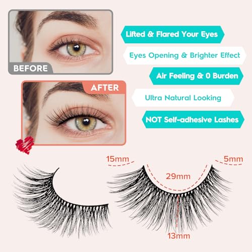 False Eyelashes Cat Eye Lashes Wispy 15mm Strip Eyelashes Thin Band Natural Lashes Fluffy Eyelashes Siligli Lashes Pack Fake Lashes 3D Volume Curly Eyelash 10 Pair - Image 4