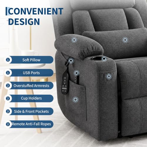 Image of Garvee Large Power Lift Recliner Chair with Heat and Massage, Chenille