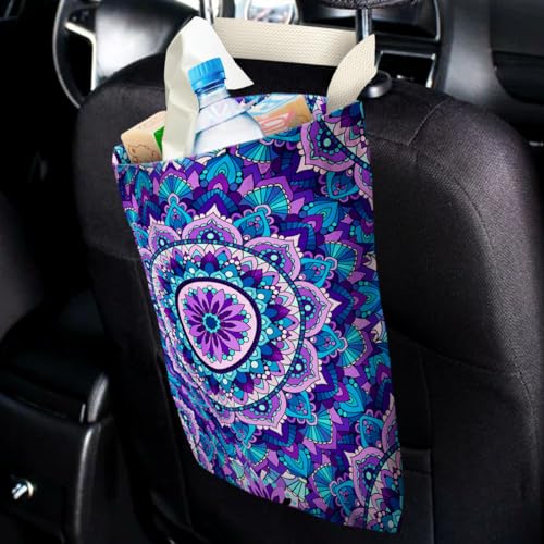 Image of IRADA Mandala Flower Car Trash Bag - Purple, Polyester, 11X14 inches, 154 cubic inches, Car Accessory