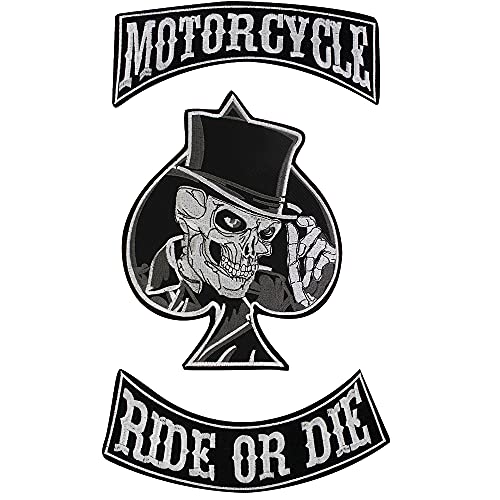 Parche de bordado de calavera de póquer para ropa de planchar en motocicleta o motociclista, apliques de ropa