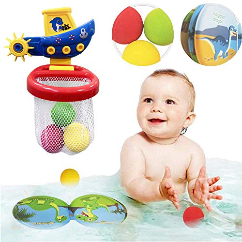WISHTIME Baby Balls Bath Toy - Fun Basketball Hoop & Balls Set for Boys and Girls Kid & Toddler Bathtub Toys Gift Set 3 Balls & Waterproof Bath learning Books