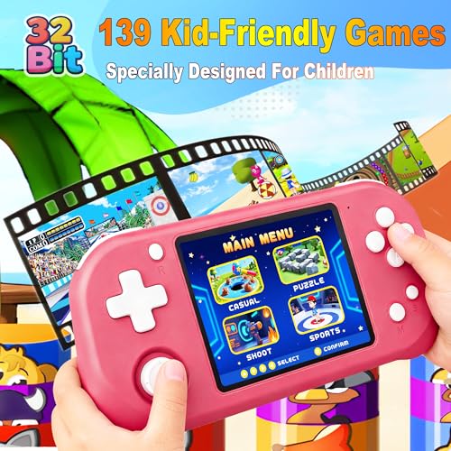 Beijue Handheld Game for Kids with 3.5'' IPS Screen 139 Preloaded 32 Bit Electronic Video Games, Portable Rechargeable Gaming Player Toy for Boys Girls Seniors Gift (Vivid Magenta)