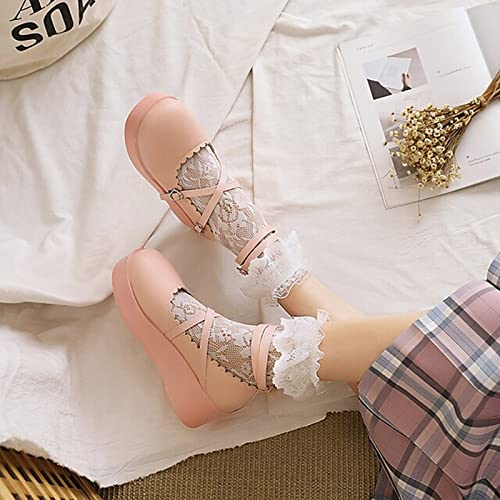 Mary Jane Shoes for Girls School Uniform Leisure Shoe Girls Low Heel Dress Shoes (Color : Pink, Size : 5.5 US)2