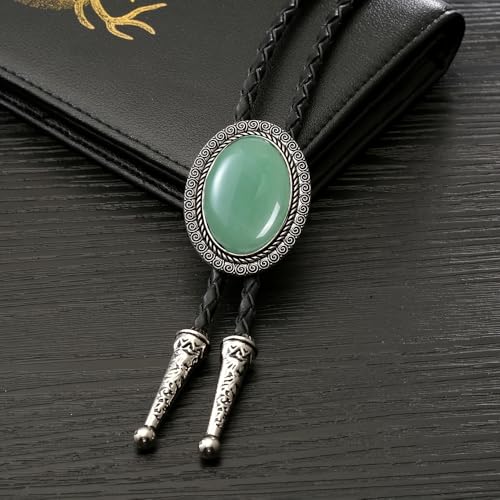 Image of AZORA Western Cowboy Bolo Tie Men Leather Necktie Leather Cord Turquoise Stone Bolo Ties for Men Women