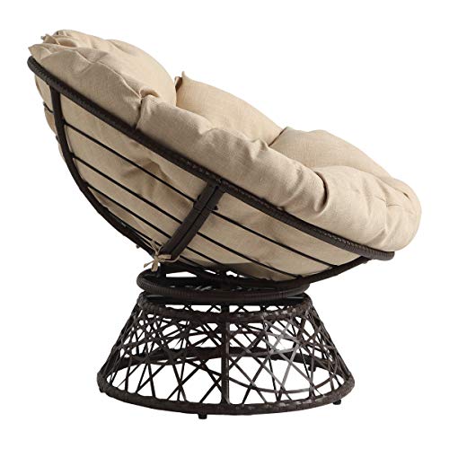 Image of OSP Home Furnishings Wicker Papasan Chair with 360-Degree Swivel, Brown Frame with Cream Cushion
