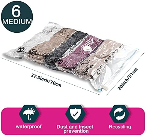 Amazon Brand - Umi Mixed Combo of Premium Vacuum Compression Space Saver Bags with Hand Pump (6 Medium)