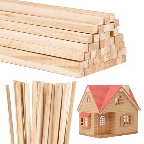 Holzstäbe zum Basteln 50 Stück Holzstäbchen Quadratisch Holzleisten Eckig Bastelholz für Modellbau DIY Handwerk Basteln Dekoration (6 x 6 x 300 mm)