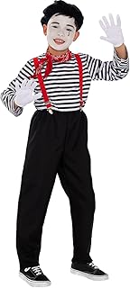 Funidelia | Disfraz de mimo para niño Payaso, Circo - Disfraz para niños y divertidos accesorios para Fiestas, Carnaval y Halloween - Talla 10-12 años - Negro