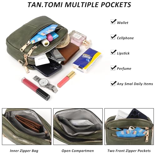 Image of TANTOMI Crossbody Bags for Women, 6-Pockets Cross Body Purse, Vegan Leather Handbags Shoulder Bag for Travel, Gifts for Women