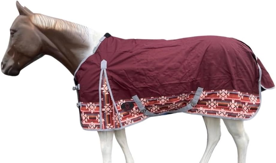 1200 Denier Horse RAIN Sheet | Horse Turnout Sheet | Horse RAINSHEET (Waterproof & Breathable) (Maroon_with_Aztec_Bottom, 74)