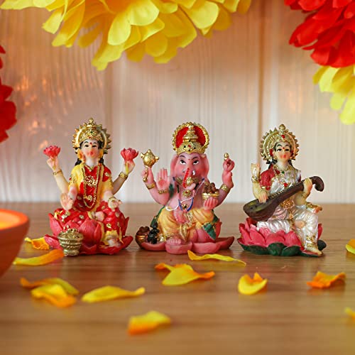 Estatuas Laxmi Ganesha Saraswati 2.5 in para Auto miniatura 3