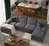U-Shaped Sectional Couches for Living Room, 4 Seat Sofa with Double Chaise Lounges,Solid Wood Frame Sectional Sofa for Apartment,Dark Grey