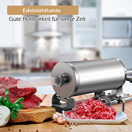 Foto von GOPLUS Wurstfüller aus Edelstahl, Wurstfüllmaschine Wurstmaschine Manuell, Wurstpress mit 4 verschiedene Füllrohre, Wurstspritze mit Befestigungsclip, Einfache Bedienung & leicht zu reinigen (3 KG)