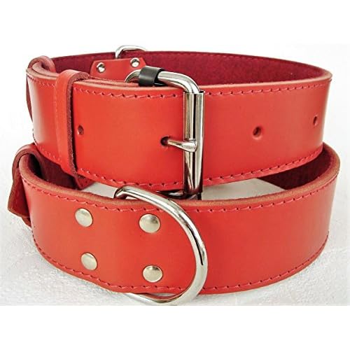 Lusy011 Hunde Halsband - Echt Leder - ROT, Halsumfang 50-65cm; 59-74cm (59-74cm/50mm/90cm)
