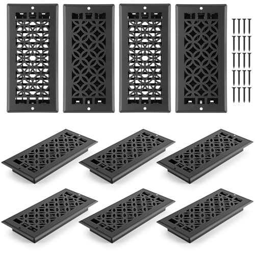 Image of 10 Pcs 4x10 Inch Heavy Duty Floor Register - Decorative Savannah Design Vent Covers - Walkable Adjust Air Supply Lever Steel Airflow Floor Vents with Screws for Home Heater Grilles (Black)