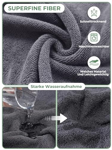 Hundebademantel Schnell Trocknend Badetuch aus Mikrofaser, Bibykivn Einstellbar Hundehandtuch mit Klettverschluss, Saugfähiger Hunde Bademantel mit Hut für Mittlere Kleine Hunde (Grau grün, M)