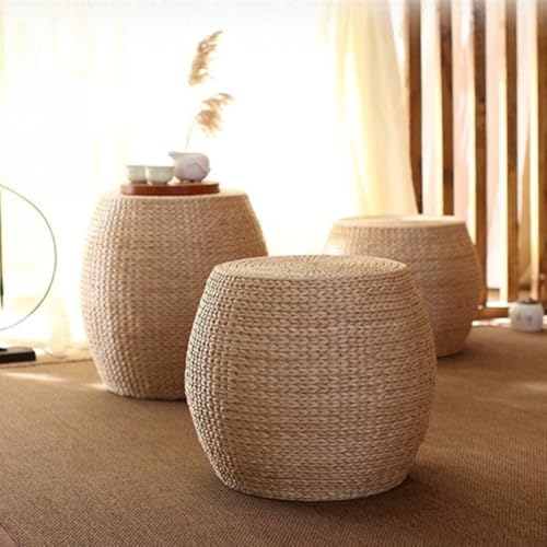 フットスツール pouffe 椅子 ラタン わら プーフ ハンドニット 編み込み 丸型 オットマン 畳 フロアクッション ラウンド ジュート 通気性 シートクッション ヨガ 瞑想 パティオ アウトドア インテリア スツール 座布団 (高さ32cm) [並行輸入品]