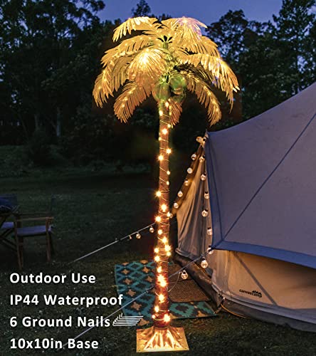 Led Lighted Palm Tree Outdoor Christmas Tree Color Changing Artificial Palm Tree Lights Remote Control, 5Ft Tropical Coconuts Tree For Christmas Hawaiian Jungle Party Pool Indoor Outdoor Decoration #TOP7