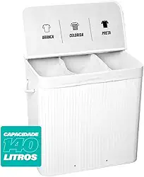 Cesto de Roupas Com Divisória Roupeiro Bambu Branco Artiko Family Organizador Triplo Com Tampa 140L