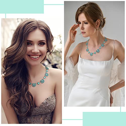 Turquoise Collar Necklace Long Necklaces For Women Western Jewelry Silver Boho Necklace Pendant Choker Necklaces With Buckle For Women(Green) #TOP4