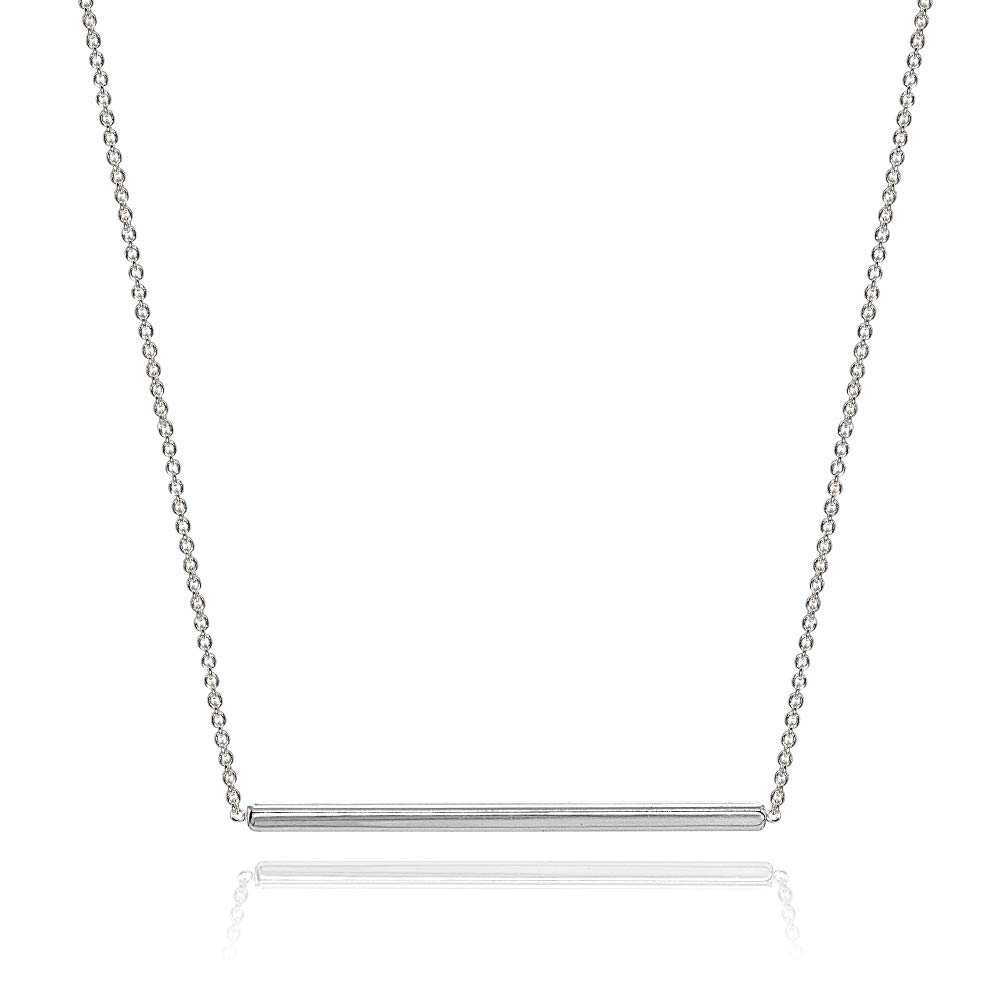 Hoops and Loops Sterling Silver Polished Horizontal Bar Simple Minimalist Dainty Necklace