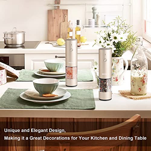 Electric Salt And Pepper Grinder Set - Usb Rechargeable, Upgraded Capacity, Automatic One Hand Operation Salt And Pepper Mill Set With Led Light & Adjustable Coarseness Refillable - Champagne Gold #TOP6