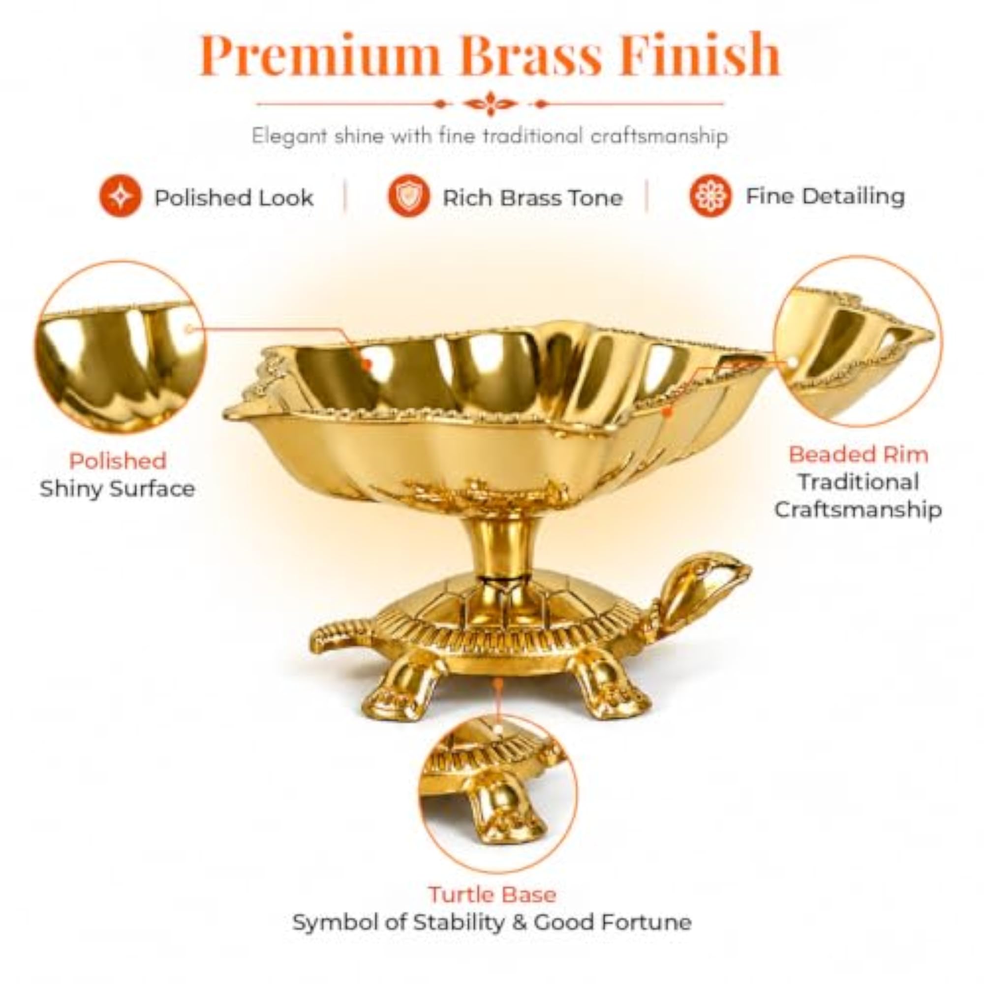 Brass Pancharti Diya on Turtle Base