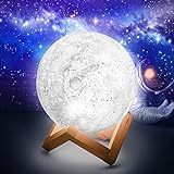 Moon Lamp, 16 Colors LED Moon Night Lamp, Dimmable Planets Mood Light, Night Light with Wooden Stand and Hanging Net, Remote and Touch Control, Nice Gift for Kids Friends Families