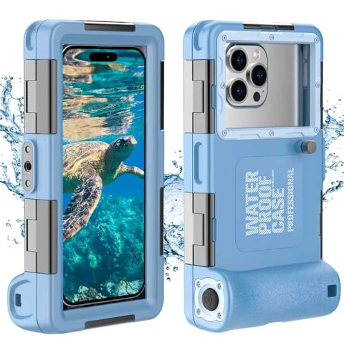 #CommissionsEarned<br>Underwater Diving Snorkeling Phone Case [for iPhone 17/16/15/14/13/12/11 Pro Max/XS/X] [for Samsung Galaxy S24/S23/S22] 50ft/15m Professional Scuba Waterproof Photo Video Housing Cover Blue