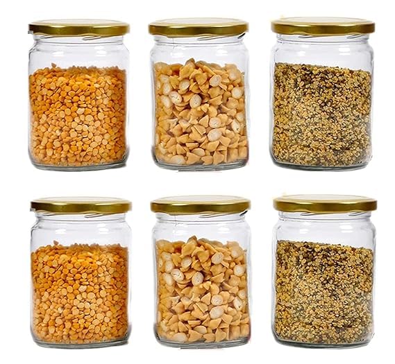 Image of 500 ml Glass Jar with Air Tight Black-Lid for Kitchen Dried Masla Storage Jar,Honey Jar,Jar and Container,Spice Masala Jar,Glass,Visible Glass Jar for Kitchen Storage Set of (6) (12)